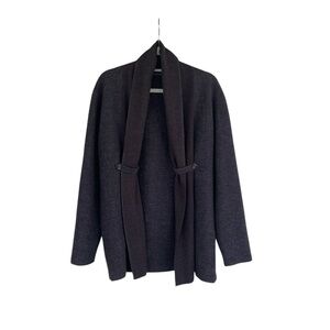 Elena Solano Sweater Size XL Wool Blend Cardigan Open Front Shawl Collar Brown
